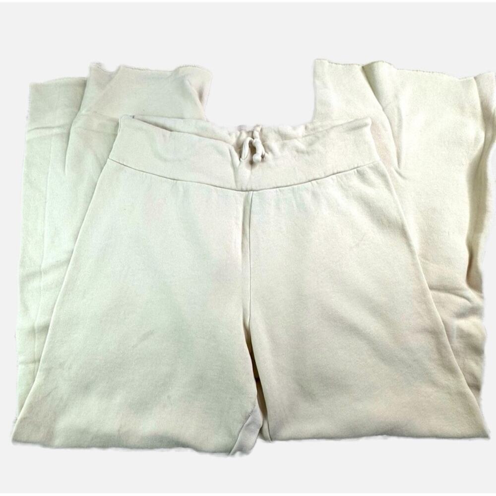 Wildfox Rough Hem Wide Leg Joggers Sweatpants Lounge Pants - BEIGE CREAM